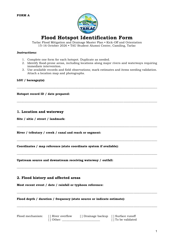 Form A: Flood Hotspot Identification, first page