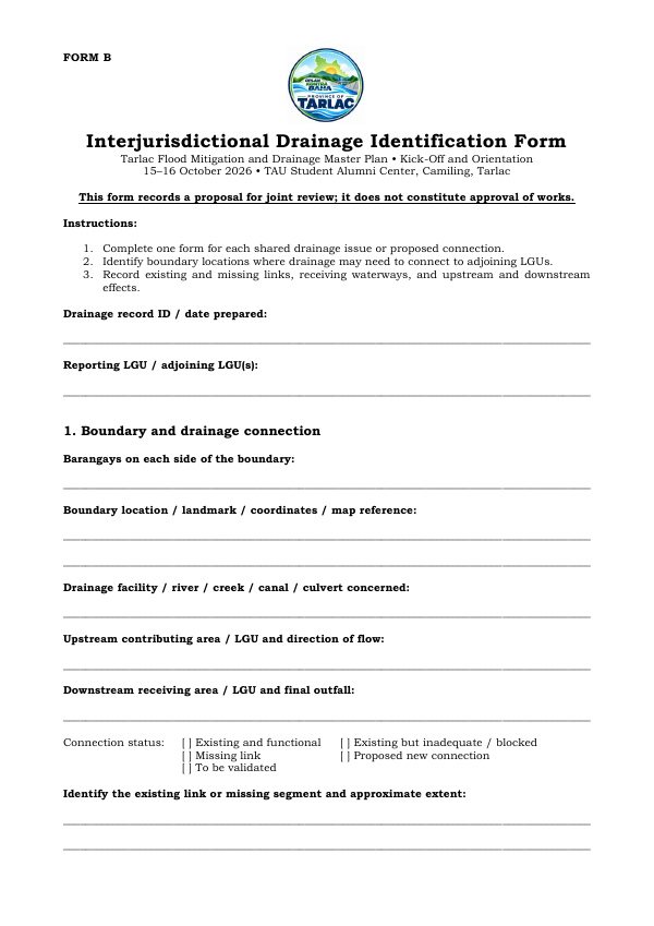 Form B: Interjurisdictional Drainage Identification, first page